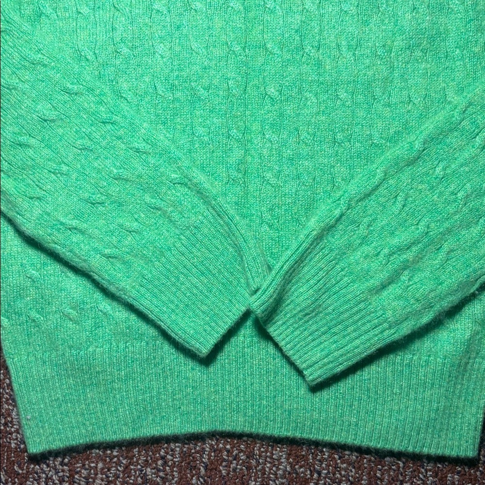 J. Crew Vibrant Green Women's cashmere Sweater soft long sleeve cable knit small - Picture 9 of 10